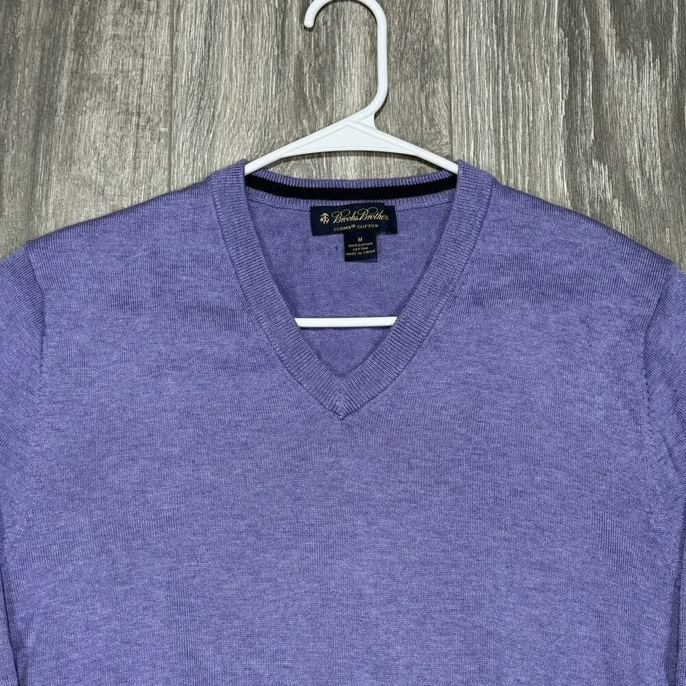 Mens Brooks Brothers V Neck 100% Supima Cotton Pullover Sweater Purple Size M